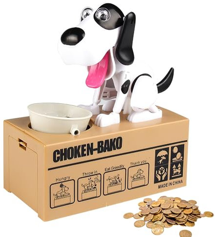 KBIBCK Hungriger Hund Spardose, Welpen-Sparschwein, Hundesparschwein, Münze Spardose, Geburtstagsgeschenk für Kinder-Schwarz und Weiß