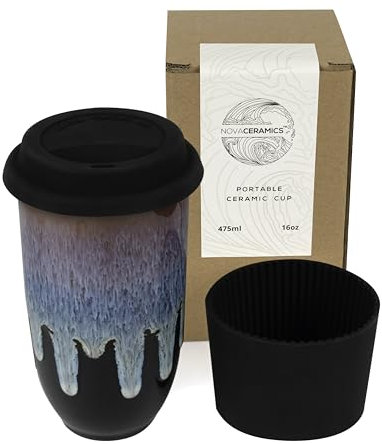 NOVA CERAMICS Coffee Tumbler – Travel Mug - On the Go Coffee Mug – Microwave & Dishwasher Safe Green Coffee Tumbler - Gifts For Women Men Him Her – 16oz – Monsoon