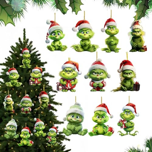 10 Pezzi Grinch Decorazione Natale,Grinch Albero di Natale Ciondolo,Decorazioni Albero di Natale Grinch,Decorazioni Natalizie Grinch,Decorazioni per Albero di Natale,per Decorazioni per La Casa, Feste