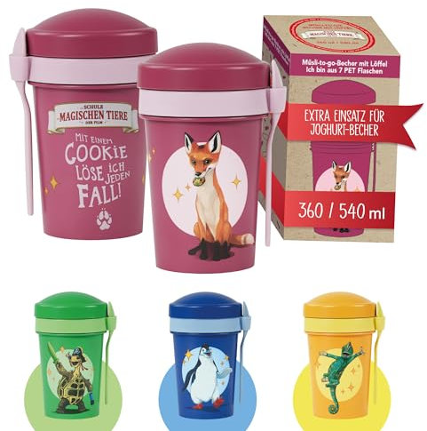 AWAVE L'École des Animaux Magiques Bol pour muesli à emporter 540 ml rPET | Rouge baie, Rabbat