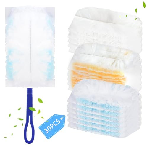 KATIMI 31PCS Fluffy Duster Refills Set, Flash Dust Magnet Refill with 1 Handle, 3 Colors Flash Duster Refills for Cleaning Home Office Blinds PC Keyboard