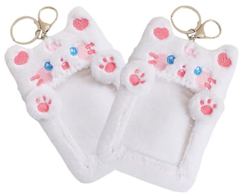 DIYEAH 2pièces Porte-Cartes Peluche Étui pour Cartes Identité Support De Bus Accroche Kawaii Forme De Chat Douce Et Photos pour Étudiants Et Professionnels