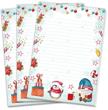 3 Blöcke Notizblock Gnome Weihnachtsbriefpapier Weihnachten Weihnachtspapier Brief an Weihnachtsmann liniert Kindermotiv für Mädchen Jungen (3 gleiche Blöcke mit je 25 Blätter in A5-Format)