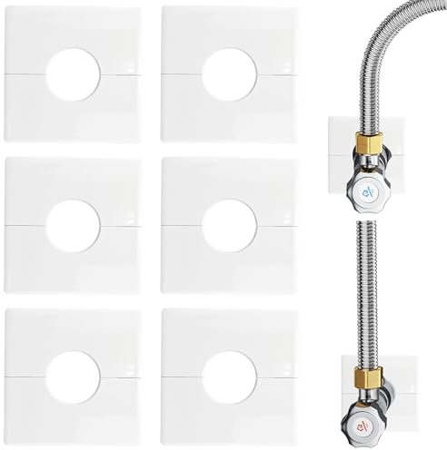 6 Pack Escutcheon Plate Wall Split Flange, White ABS Kitchen Water Pipe Cover, Self-Adhesive Square Plumbing Cover Plates for Kitchen Toilet 32mm/1.26inch