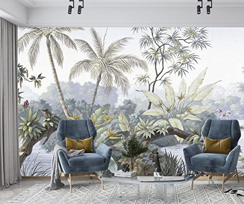 Papier peint paysage végétal à effet 3D - 400 x 280 cm - Respectueux de l'environnement - Tapisserie murale pour chambre à coucher - Décoration murale d'arbres et de plantes