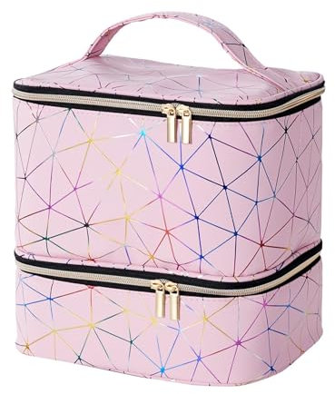 Portable Nail Polish Organizer Bag with UV Light Case - Holds 30 Bottles and 1 UV Nail Lamp, Double-Layers Nail Dryer Case for Gel Nail Polish Kit, Nail Art Decorations