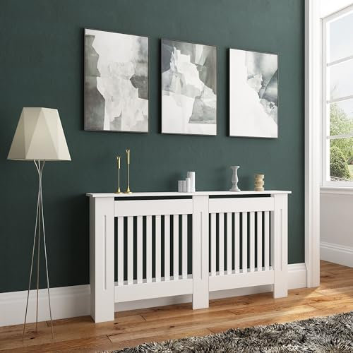 Radiator Cover Wood Cabinet Modern Slatted Grill Slats White High Horizontal Slat Heater Covers Thicken Wooden Hallway Home Office Furniture Decorative (L)