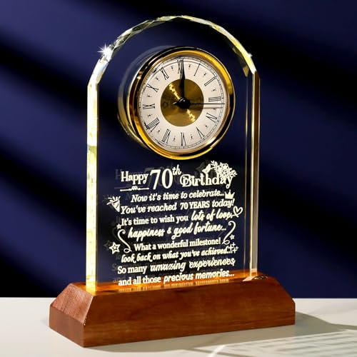 Arikyrist Kristall-Uhr zum 70. Geburtstag, Geschenke mit warmen Lichtern, Schreibtischuhr, Ornament, Geburtstags-Andenken