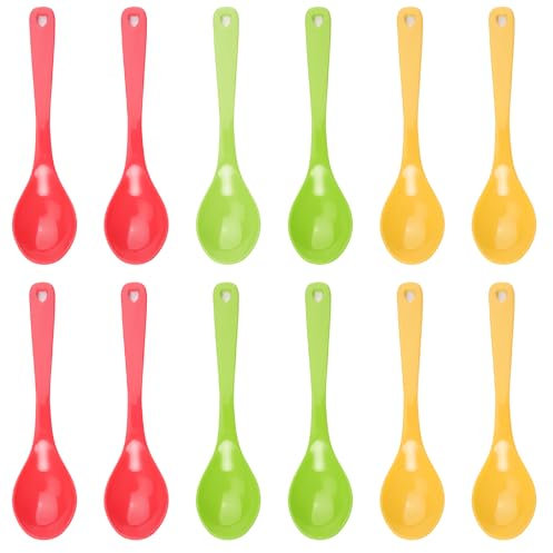 24 Pièces Cuillere Plastique 3 Couleurs Cuillere en Plastique Reutilisable, Petite Cuillère à Dessert Cuillères en Plastique Colorées Sans BPA Cuillère à Confiture pour Cuisine Café, Glacée, Yaourt
