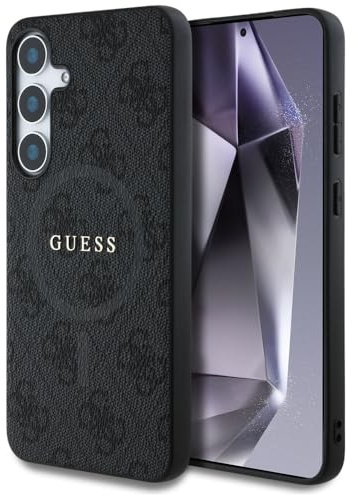 CG MOBILE Under License Guess Case for S25 Ultra Black Leather 4G Coloured Ring Classic Logo Compatible with MagSafe