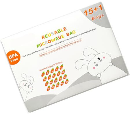 KMGDM Pack of 16/42 Sheet Microwave Steam Sterilizer Bags for Baby Bottles and Breast Pumps Part Reusable Up to 20 Times/sheet