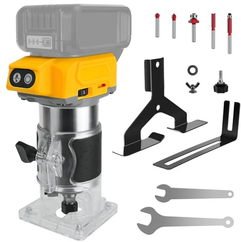 Trimmer a batteria per batteria Dewalt da 20 V, 30000 giri/min, router elettrico a mano con 5 pezzi 1/4 Shank, router brushless, adatto per la lavorazione del legno, fessura (non batteria)