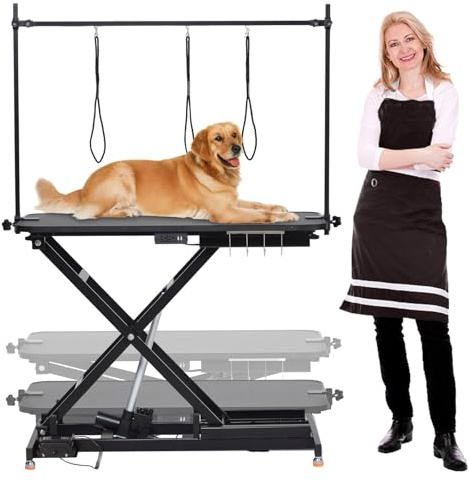 GarveeLife 47” Electric Lift Dog Grooming Table (White), Heavy Duty Electric Grooming Arm Table for Pets & Large Dogs Adjustable Height: 9.4-39.4 Non-slip Desktop with Gantry Crane Set