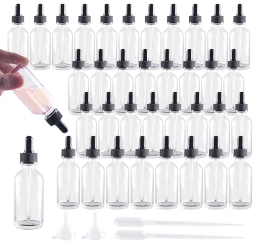 BestChanceU 36 Pack 2oz Clear Glass Dropper Bottles, Glass Eye Dropper Bottles for Essential Oils, Perfumes, Laboratory Use (Clear,36P2oz)