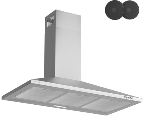 Soonye Cooker Hood 90cm Stainless Steel Chimney Vent Hood 900mm with Carbon Filters Recirculating & Ducting, Wall Mounted Kitchen Exhaust Ventilation Extractor Fan