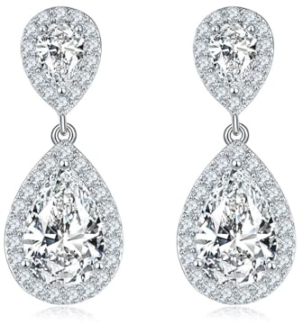 Homxi Ohrringe für Damen 9 Karat Weißgold, Wassertropfen mit Moissanit 3 Karat, Frauen Ohrringe Silber für Hochzeit