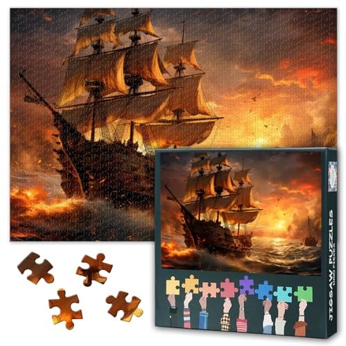 Mystische Piraten 1000 Teile Nautisches Kunst Puzzle Legendäres Schiff in stürmischer See 27,5x19,7 Zoll