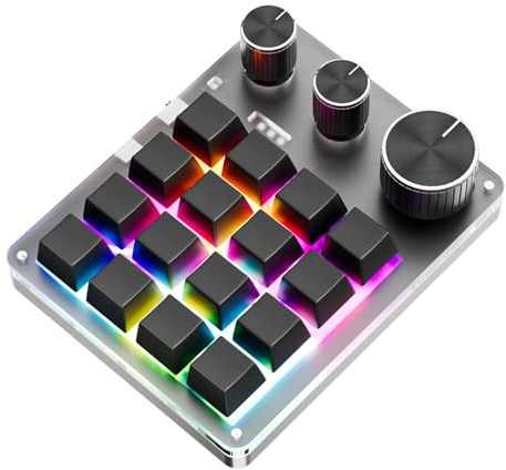Tosuny Programmierbare Makro Tastatur, 16 Tasten, Bluetooth Gaming Tastatur mit 3 Knöpfen und Lautstärkeregler, RGB LED Hintergrundbeleuchtung, OSU Makro Tastatur für Wins, OS X (mit (Black)