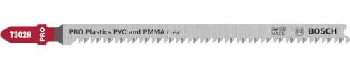 Bosch 5x PRO Plastics PVC and PMMA clean T302H Jigsaw Blade, 132 mm, 5-teil | für Kunststoff, Kunststoff, Länge 132 mm, Professional Zubehör Stichsäge