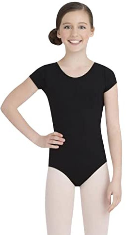 Capezio Girl's Scoop Neck Short Sleeve Leotard, Black, S (Children)