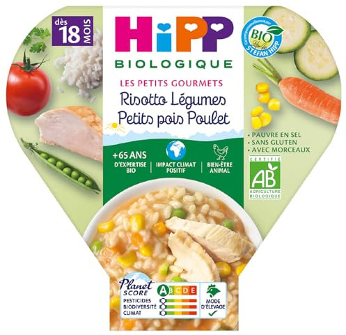 Hipp Biologique Les Petits Gourmets Risotto Légumes Petits Pois Poulet dès 18 mois - 6 assiettes de 260 g