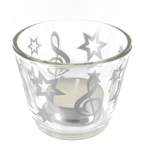 Glas-Windlicht Violinschlüssel/Notenschlüssel mit Sterne (Silber) - Schönes Geschenk für Musiker