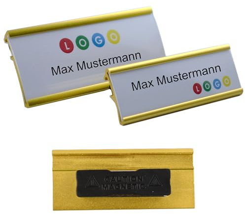 10-pc Aluminio Placa con nombre dorado anodizado De Metal, Tamaño 65x22 mm o 72x32 mm, imán Fijación magnética, Nombre, para la ropa, etiquetado fácil, Diseño propio Incluso revender Metal ligero - 72 x 32 mm