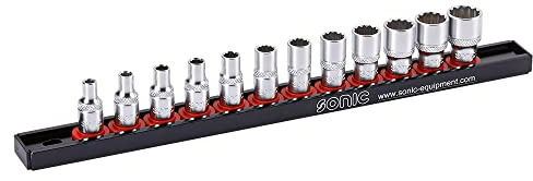 Sonic 101201 1/4 Zoll Nuss Set 12Kant auf Steckleiste 4 4,5 5 5,5 6 7 8 9 10 11 12 13mm