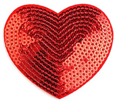 Paillettenherzen, Aufnäher, Aufbügler, Glitzerherz, Größe 55x60 mm (in vielen verschiedenen Farben) (rot)