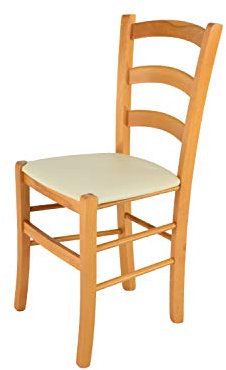 t m c s Tommychairs - Stuhl Venice für Küche und Esszimmer, Robuste Struktur aus lackiertem Buchenholz im Farbton Honig und gepolsterte Sitzfläche mit Kunstleder in der Farbe Elfenbein bezogen