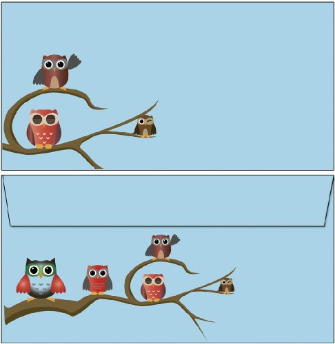 25 Briefumschläge Eulen blau Kuverts DIN lang ohne Fenster 6145