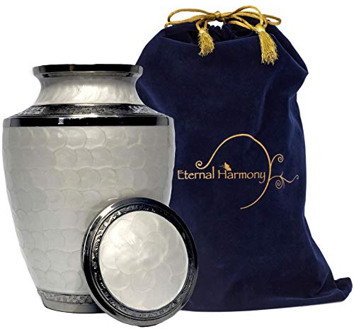 Eternal Harmony Cremation Urn for Human Funeral Ashes with Elegant Finishes to Honor and Remember Your Loved One (Carefully Handcrafted) White