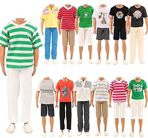 Miunana 6 Puppen Kleidung Outfits = 3 Causual T-Shirt 3 Hose für Junge Puppen Sommer Puppenkleidung Puppenbekleidung