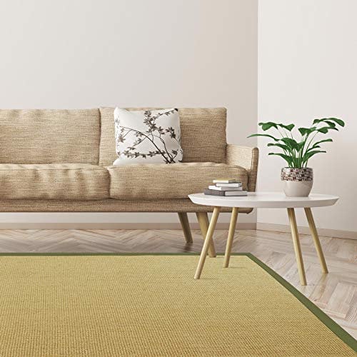 Floordirekt Premium Sisal-Teppich Amazonas | Natur | Mit verschiedenfarbigen Bordüren | 9 Größen | Wohnzimmerteppich, Naturfaserteppich (Pistazie/Taupe, 70 x 130 cm)