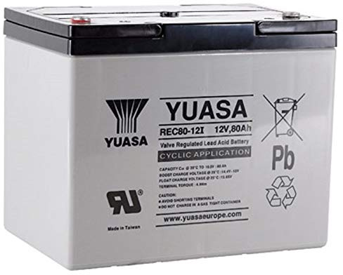 1x AGM 12V / 80Ah Yuasa Blei-Akku - REC80-12I Zyklenfest kompatibel zu 60Ah, 75Ah, 77Ah
