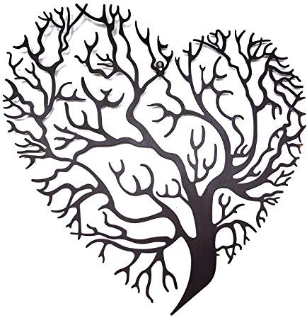 1 Wand-Ornament Baum Eisen Vintage Wandrelief Antik-Design Retro Dekoschild Variantenwahl, Größe:Herz | 60 x 60 x 1 cm, Farbe:antikbraun