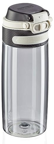 Leifheit Tritanflasche Flip 550ml, 100% dichte Sportflasche, Öffnen mit einer Hand, leichte und bruchsichere Trinkflasche mit Filter für Fruchteinsatz, nachhaltige Wasserflasche, BPA frei, silber, 17.5 x 17.5 x 24.5 cm