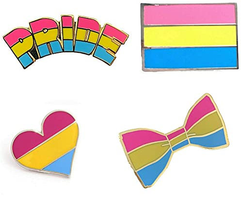 Smartbadge® Pan sexual Pride And Oblong And Bow Tie And Heart LGBT Hard Enamel Pin Badges