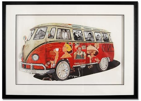 ADM - 'Volkswagen Van Vintage 1' - 3D-Effektbild in Collage-Technik, gerahmt und geschützt durch Frontglas - Mehrfarbig - H50 cm