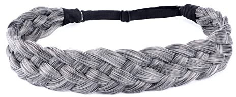 BOBIYA 5 Stränge, Kunsthaar, geflochten, klassisch, klobig breit, Zopf, elastisch, Haarteil, für Frauen und Mädchen, Schönheitszubehör (Salz Pfeffer)