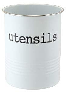 EHC Round White Enamel Utensil Storage Pot Holder, Diameter 14cm X Height 17cm