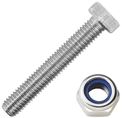 Sechskantschrauben M16x40 mm mit Sicherungsmuttern M16 aus Edelstahl A2 (5 Stück) | DIN 933 & DIN 985 - Maschinenschrauben - selbstsichernde Sechskantmuttern von MESAROS®