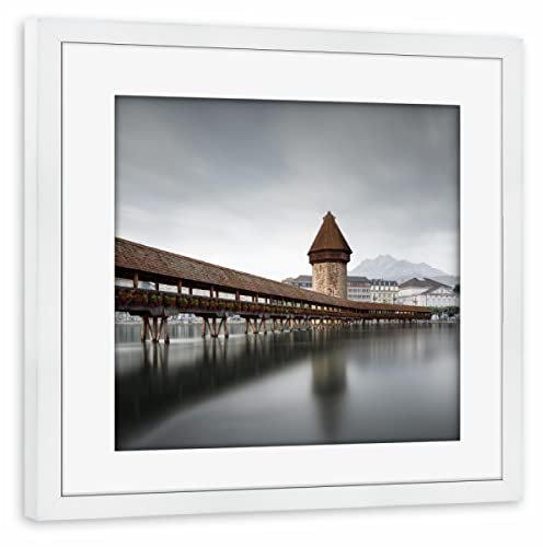 artboxONE Poster mit Rahmen weiß 20x20 cm Kapellbrücke | Luzern von Ronny Behnert - gerahmtes Poster