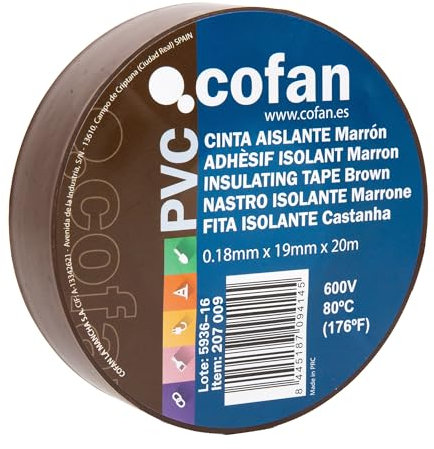 Cofan Cinta Aislante 180 Micras | Color marrón | Resistente al voltaje, al calor y a diferentes ácidos y alcalinos