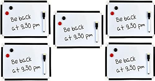 Mini A4 Dry Wipe White Board Magnetic Whiteboard Notice with 5 Piece Accessories Pen Eraser, Memo and Note Holder Magnets, Ideal for Kitchen, Office, Kids Room