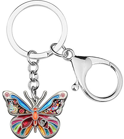 Porte-clés papillon volant en alliage émaillé Bijoux insectes Cadeaux papillon pour femmes filles sac porte-monnaie Charms (Multi)