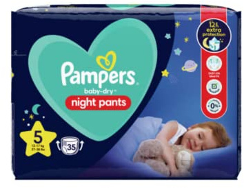 Pampers Baby-Dry Night Nappy Pants Size 5, 35 Night Nappies, 12kg-17kg, Essential Pack