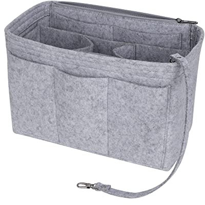 NOTAG Handtaschen Organizer, Filz Taschenorganizer Multifunktional Taschen Organisator Kosmetikorganizer mit Schlüsselkette (Grau-Upgrade, L)