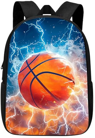 ALIFAFA Basketball-Schulrucksack für Jungen/Mädchen, 43.2 cm, schwarzer Jungen-Rucksack, cooles Design, Basketballball in Feuer und Wasser, lässiger Tagesrucksack, Basketball, Einheitsgröße