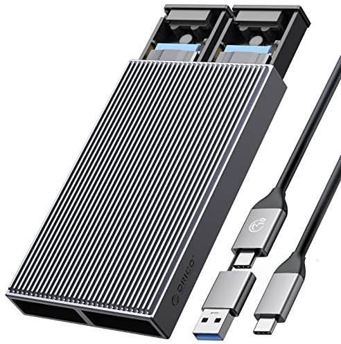 ORICO Dual-Bay Boîtier M.2 NVMe SSD, Aluminium USB3.2 Gen2 10Gbps Adaptateur, pour PCIe M-Key, B&M Key 2230/2242/2260/2280 SSD, sans Outil M.2 Type-C Station d'accueil, Jusqu'à 4To- BM2-2N